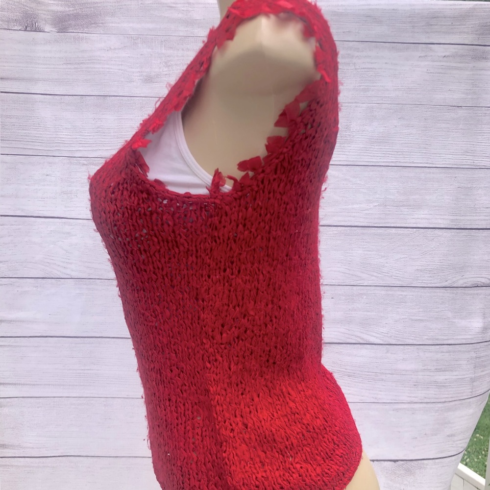 Gianni Ferrante 100% Silk Red Knit Sleeveless Top RARE Small - Picture 7 of 13